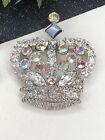 Unsigned Large AB Rhinestone CROWN Pin Brooch