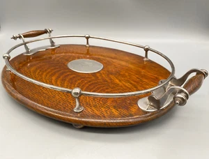 ANTIKES TABLETT EICHENHOLZ GALERIERAND VERSILBERT SIGNATUR DER GAU WESTFALEN - Bild 1 von 10