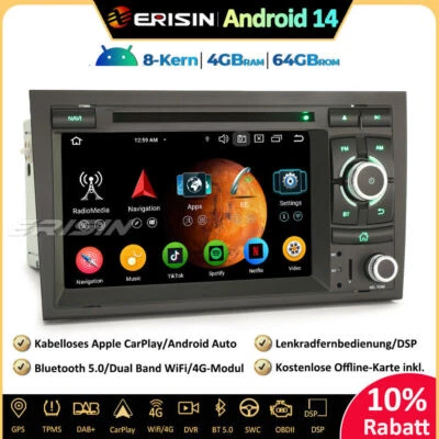 8-Kern DAB+Android 14 Autoradio GPS CarPlay DVD RDS Für Audi A4 S4 RS4 Seat Exeo - Bild 1 von 4