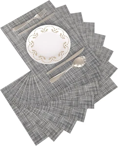 Placemats Table Mats Set of 8 Washable Indoor/Outdoor Woven Vinyl Plcamats Heat- - Picture 1 of 12
