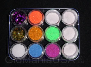 Conjunto de pigmento en polvo, corazones y mariposas brillo arte en uñas brillo en la oscuridad - Imagen 1 de 11