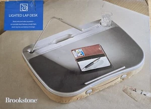 Brookstone lap desk with light and storage Tan faux suede leg pad Bed desk - Picture 1 of 9