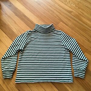 VTG 90s LL Kids Girls Turtle Neck T-Shirt Green Stripe Cotton M 5/6