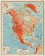 NORTH AMERICA PHYSICAL. Relief. Key mountains heights. Ocean depths  1910 map