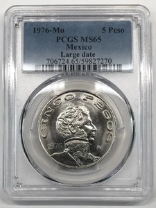 1976-Mo Large Date Mexico Copper-Nickel 5 Pesos PCGS MS-65 - KM#472 - Bild 1 von 3