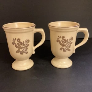 Vintage Pfaltzgraff Village Footed Pedestal Coffee, Cocoa, Tea Mugs Tan & Brown  - Picture 1 of 17