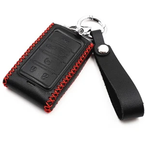 For 2022 2023 Jeep Grand Wagoneer Cherokee Black Leather 6 Buttons Key Fob Cover - Picture 1 of 5
