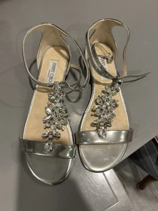 Jimmy Choo Silver And Crystal Embellished Flats 39 - Picture 1 of 5