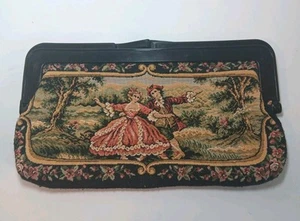 Bolso de Mano De Colección Tapiz Punta de Aguja Cortejo Pareja Dorado Negro Damasceno Bolso sin Mano - Imagen 1 de 6