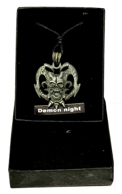 DEMON NIGHT - PEWTER GOTHIC MYTHIC PIRATE NECKLACE W/ ADJUSTABLE CORD W/ BOX NEW - Image 1 of 3