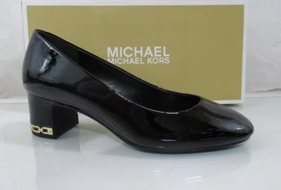 Michael Kors June Flex Mid Pump Block Heel MK Logo Black Patent Size 7.5 - Image 1 of 4