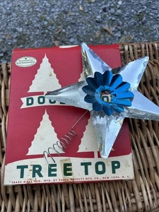 Vtg 1950s Doubl-Glo Reflector Christmas Tree Top Metal Aluminum Star Orig Box - Picture 1 of 7
