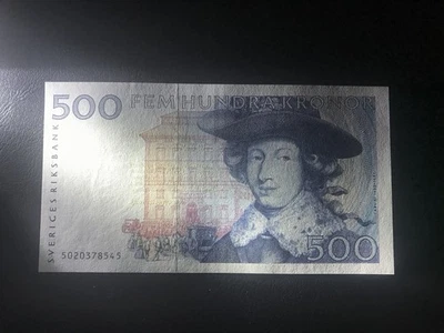 SWEDEN 500 KRONOR 1985 P58a UNC UNCIRCULATED FIRST BLUE ISSUE KING CARL XI - Image 1 of 4