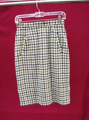1980's ESPRIT Italy Wool Houndstooth Multi-Color High Waist Pencil Skirt 7/8 - Image 1 of 4