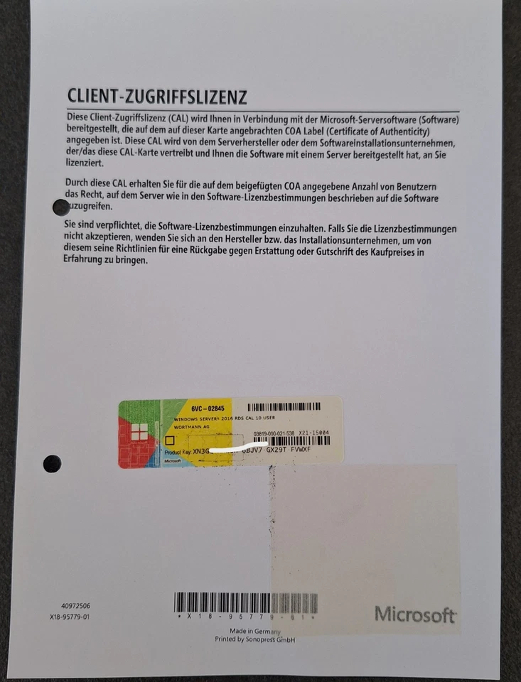 10 Microsoft Server 2016 RDS CAL (Benutzer) - Bild 1 von 1