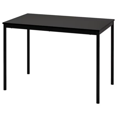 43 INCH BLACK SANDSBERG IKEA TABLE, WITH 2 ADDE BLACK STACKABLE CHAIRS - Image 1 of 4
