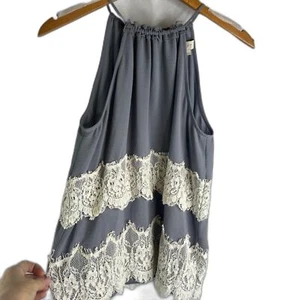 Blusa sin mangas Ann Taylor LOFT con ribete de encaje halter cuello atado boho talla XSP sin mangas - Imagen 1 de 8