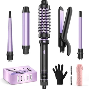 5 in 1 Curling Iron, Curling Wand Set with Thermal Brush, Flat Iron Hair Straigh - Picture 1 of 8