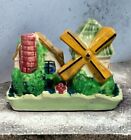 Cottage & Windmill on Tray 3-pce Salt & Pepper Shakers Vintage Occupied Japan