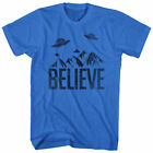 Cosmic Society Believe in UFO's Mens T Shirt Alien Space Invaders Mountains