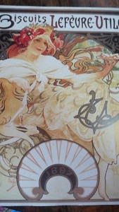 une affichette publicitaire signée mucha biscuits lefevre utile  REPRODUCTION - Picture 1 of 1