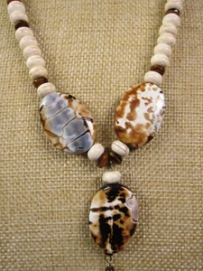 Gorgeous long boho necklace w/large agate? stone & glass beads natural - Picture 1 of 5