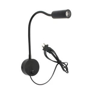 Indoor 3W LED Gooseneck Reading Light Fixture Bedroom Wall Lamp Button Plug-in - Picture 1 of 26