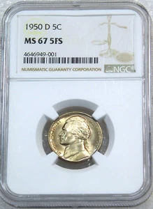 1950-D Jefferson Nickel NGC MS67 5FS FULL STEPS Bright Great Luster PQ #G418A - Picture 1 of 5