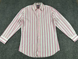 Teddy Stratford NY Shirt Mens Size 2 Pink Striped Zip Front Long Sleeve Button - Picture 1 of 9