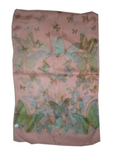 LS036 LIGHT ORANGE COLORFUL BUTTERFLIES 100% SILK SCARF SHAWL WRAP 20" X 68" NEW - Picture 1 of 1