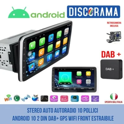 STEREO AUTO AUTORADIO 10 POLLICI ANDROID  2 DIN DAB+ GPS WIFI FRONT ESTRAIBILE - Immagine 1 di 4