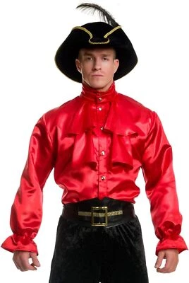 Pirate Captian Shirt Satin Caribbean Fancy Dress Up Halloween Costume 3 COLORS - Image 1 of 2