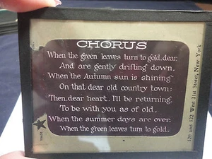 Antique 1909 DeWitt C Wheeler ? Glass Lantern Slide Chorus Words "Green Leaves" - Picture 1 of 1