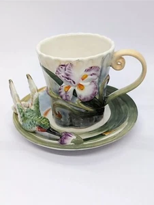 New In Pkg Botanical Collection By Corner Ruby Hummingbird Tea Cup & Saucer 8oz - Picture 1 of 10