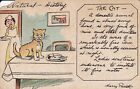 ANPC055) PC Novelty, cat on a tale about to eat some fish, Natural History, LH t
