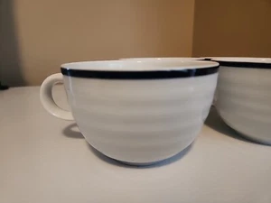 Set Of 4 Roulette Blue and White Crate & Barrel Spal Porcelain Tea Coffee Cups - Picture 1 of 3