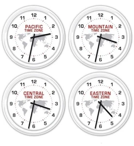 4 pk - Time Zones SILENT Wall Clock - World Globe Office Business Home Central - Picture 1 of 1