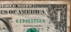 $1 Dollar Bill 2009 Circulated WORN YEAR QUAD Five Serial Number G 1995 555 2 G - Picture 1 of 3