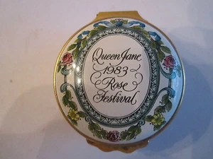 HALCYON DAYS ENAMEL TRINKET BOX - "QUEEN JANE 1983 ROSE FESTIVAL"  - BBA-3 - Picture 1 of 6