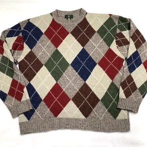 Vintage CLUB ROOM Argyle Sweater Men L Red Blue Green Shetland Wool Hong Kong - Picture 1 of 16