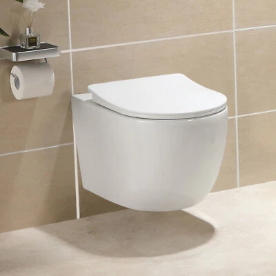 Hänge WC Spülrandlos Wand WC Kloschüssel Toilette mit Absenkautomatik WC Sitz - Bild 1 von 4