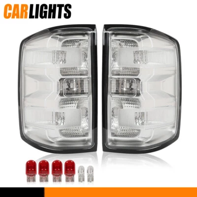 Fit For 14-19 Chevy Silverado Pair Clear Chrome Tail Lights Brake Lamps w/ Bulbs Foto 1 de 4