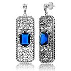 Natural 6CT Sapphire 925 Solid Sterling Silver Victorian Style Earrings FE3