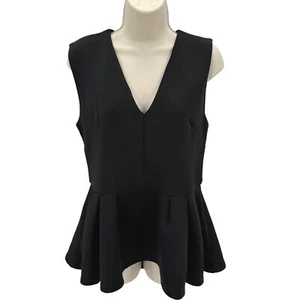 NWT New York & Company Black Thick Stretch Knit Sleeveless Peplum Blouse Size M - Afbeelding 1 van 12