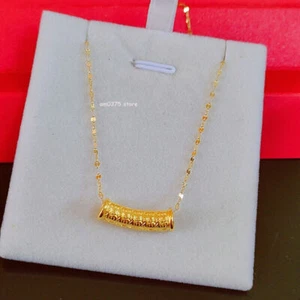 1pcs 999  24k Yellow Gold Pendant 3D Blessing Elbow Tube 18K Chain 18inchL - Picture 1 of 5