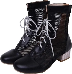 EUR38 Sommerstiefeletten Mesh Blockabsatz Stiefeletten Schnürung Cut Out Schuhe - Bild 1 von 7