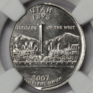 2007 D NGC MS62 Struck On Elliptical Football Shaped Planchet Utah Quarter Error - Picture 1 of 4