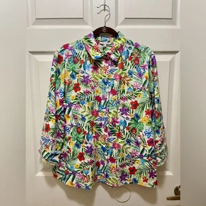 John Mark Womens 100% Linen Tunic Shirt Top M Colorful Floral 3/4 Sleeve NWT - Picture 1 of 16