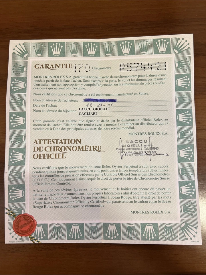 Libretto/ BOOKLET Garanzia  ROLEX Date 15200 DEL 1991 seriale P - Immagine 1 di 2