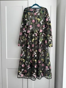 ASOS Black sheer embroidered Floral Midi Dress 18uk - Picture 1 of 8